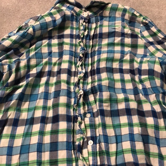 Button down light flannel shirt. blue and green and white! ruffle on but… - Picture 4 of 7